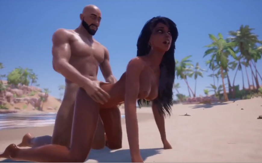 【3D】部落女王和酋长在无人的沙滩上激情SEX 海报